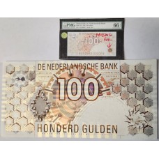 NETHERLANDS 1992 . ONE HUNDRED 100 GULDEN BANKNOTE . ERROR . MISSING FOIL